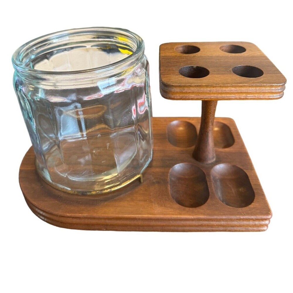 Vintage Decatur Pipe Rack Aztec Glass Humidor Wood Tobacco Holder 4 Slot